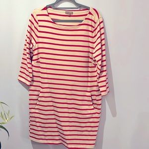 Red and ivory striped dress